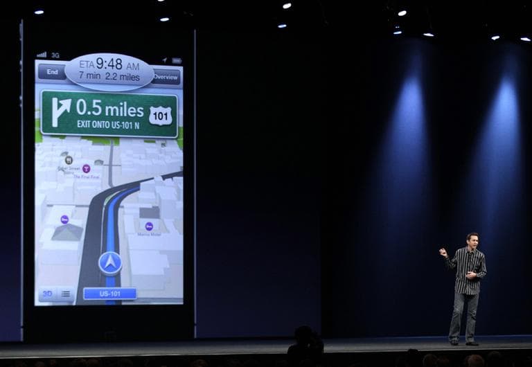 Scott Forstall, Apple's senior vice president of iOS Software, talks about features for the new iOS 6 software, including a new maps program. (Marcio Jose Sanchez/AP)