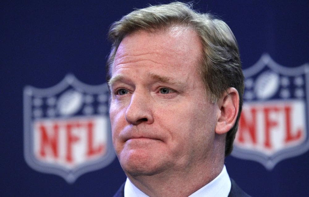NFL Commissioner Roger Goodell gives a press conference following an owners meeting on Wednesday, after former commissioner Paul Tagliabue decided not to discipline players involved in the New Orleans Saints bounty scandal. (LM Otero/AP)