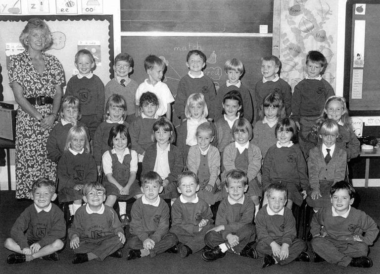 This undated file photo shows the class of Dunblane Primary School, Scotland, and their teacher, Gwen Mayor. On March 13, 1996, 16 children and Mayor were killed when gunman Thomas Hamilton entered the school and opened fire with four handguns before finally killing himself. (AP)