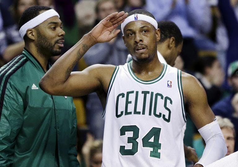 Celtics forward Paul Pierce (34) acknowledges the crowd as he leaves the court on Wednesday.(AP/Elise Amendola)