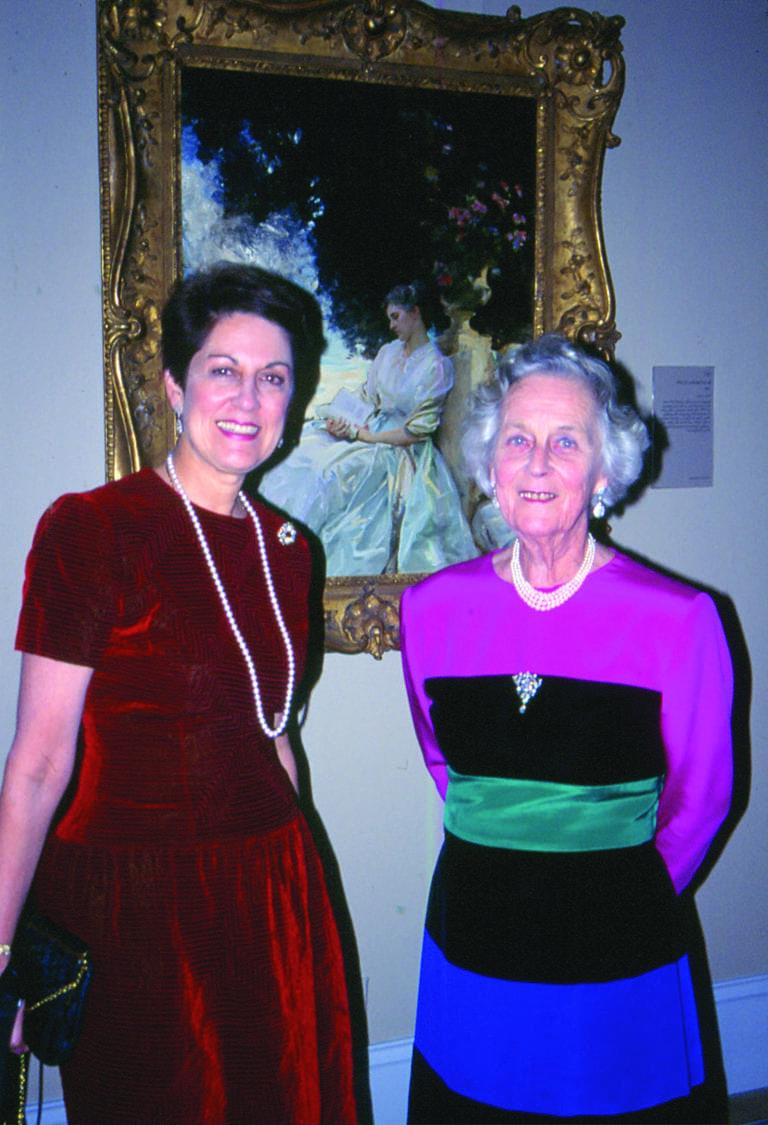 Rosemary Verey and the author in their Oscar de la Renta dresses at her eightieth birthday party at Tate Britain, 1998. (Charles Raskob Robinson)