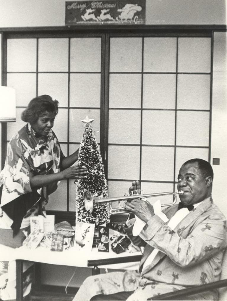 Louis and Lucille Armstrong with a Christmas tree. (Louis Armstrong House)