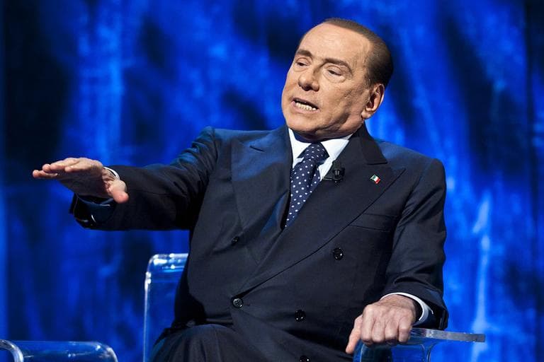 Former Italian Premier Silvio Berlusconi attends a TV show in Rome on Sunday. (Roberto Monaldo, Lapresse/AP)