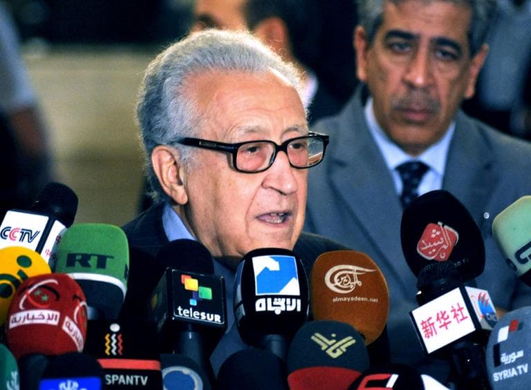 In this photo released by the Syrian official news agency SANA, U.N. Arab League deputy to Syria, Lakhdar Brahimi, speaks during a press conference in Damascus, Syria, on Thursday. (SANA/AP)