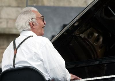 Dave Brubeck performs with his quartet at the 50th anniversary of the Newport Jazz Festival in Newport, R.I., Saturday, Aug. 14, 2004. Brubeck, 83, made his first appearance at the second Newport festival in 1955 and has appeared regularly since. (AP)
