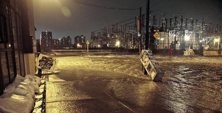 This Oct. 29, 2012 photo shows flooding in the streets around a Con Edison substation as the East River overflows into the Dumbo section of Brooklyn in New York during Superstorm Sandy.(AP /Bebeto Matthews)