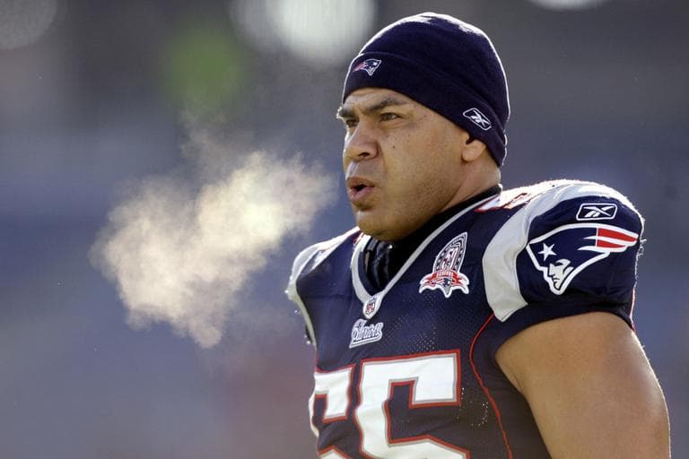 Results of an NIH study of Junior Seau’s brain revealed abnormalities consistent with chronic traumatic encephalopathy or CTE. Seau committed suicide last May. Here, in 2010, Seau warms up before a NFL wild-card playoff football game in Foxborough, (Charles Krupa/AP)