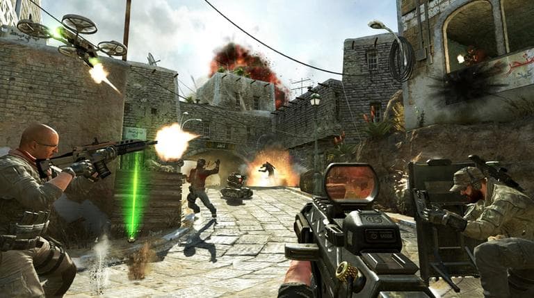 This undated publicity image released by Activision shows soldiers and terrorists battling in the streets of Yemen in a scene from the video game, Call of Duty: Black Ops II.  (Activision/AP)