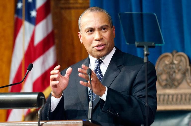 Gov. Deval Patrick delivers his State of the State address at the State House in Boston, Wednesday. (Michael Dwyer/AP)
