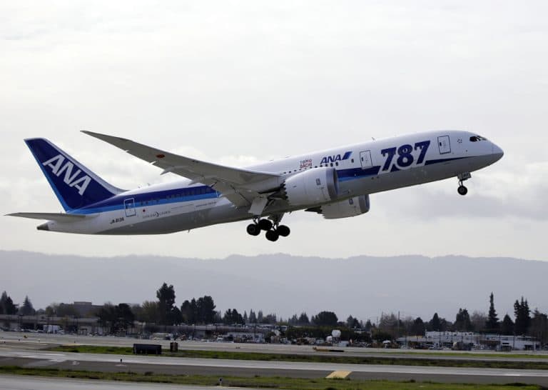 All Nippon Airways' Boeing 787 Dreamliner takes off for the company's first non-stop flight from San Jose to Tokyo at the San Jose International Airport in San Jose, Calif. on Friday, Jan. 11, 2013. (Marcio Jose Sanchez/AP)