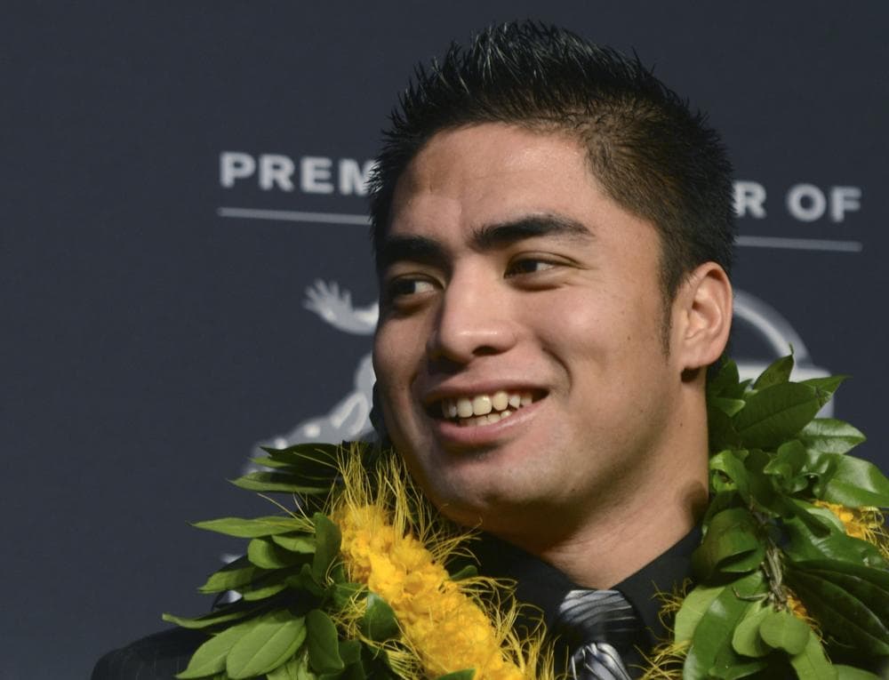 Just over a week after he and his Notre Dame teammates fell in the BCS National Championship, Heisman finalist Manti Te'o continues to make news off the field (Henry Ray Abrams/AP)