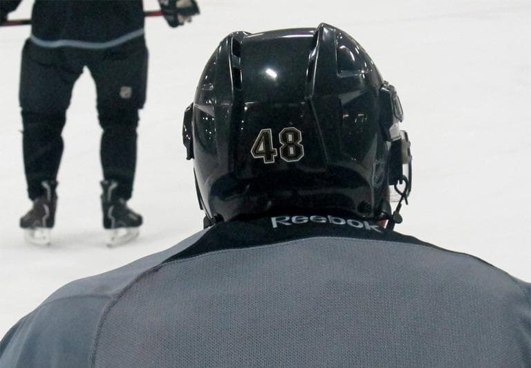 The number 48 represents a full slate of games in this lockout-shortened campaign. It&#039;s also Chris Bourque&#039;s number. The winger and son of Hall of Famer Ray Bourque is starting his first season with the Bruins. (Doug Tribou/WBUR)