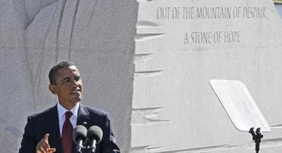 An apt commemoration of Dr. Martin Luther King Jr.: Margaret Burnham says President Obama is signalling his willingness to address our violent racial past. In this photo, Obama speaks during the dedication of the MLK Memorial in Washington, Sunday, Oct. 16, 2011. (Charles Dharapak/AP)