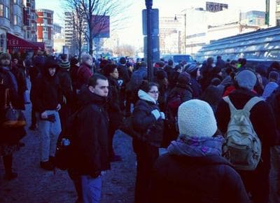 Commutes wait for shuttle buses outside Kenmore station. (mahhk/Instagram)