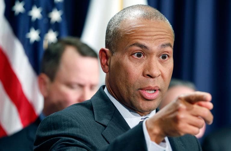 Gov. Deval Patrick speaks at a news conference as he unveils his state budget Wednesday. (Michael Dwyer/AP)