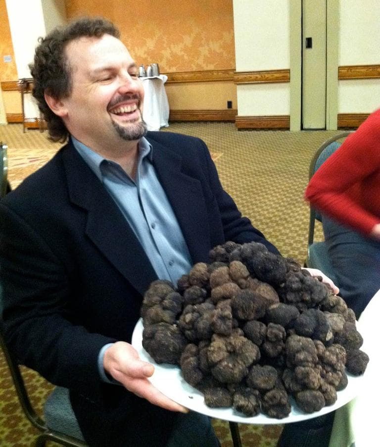 Dr. Charles Levre holds thousands of dollars worth of black truffles. (Kathy Gunst)