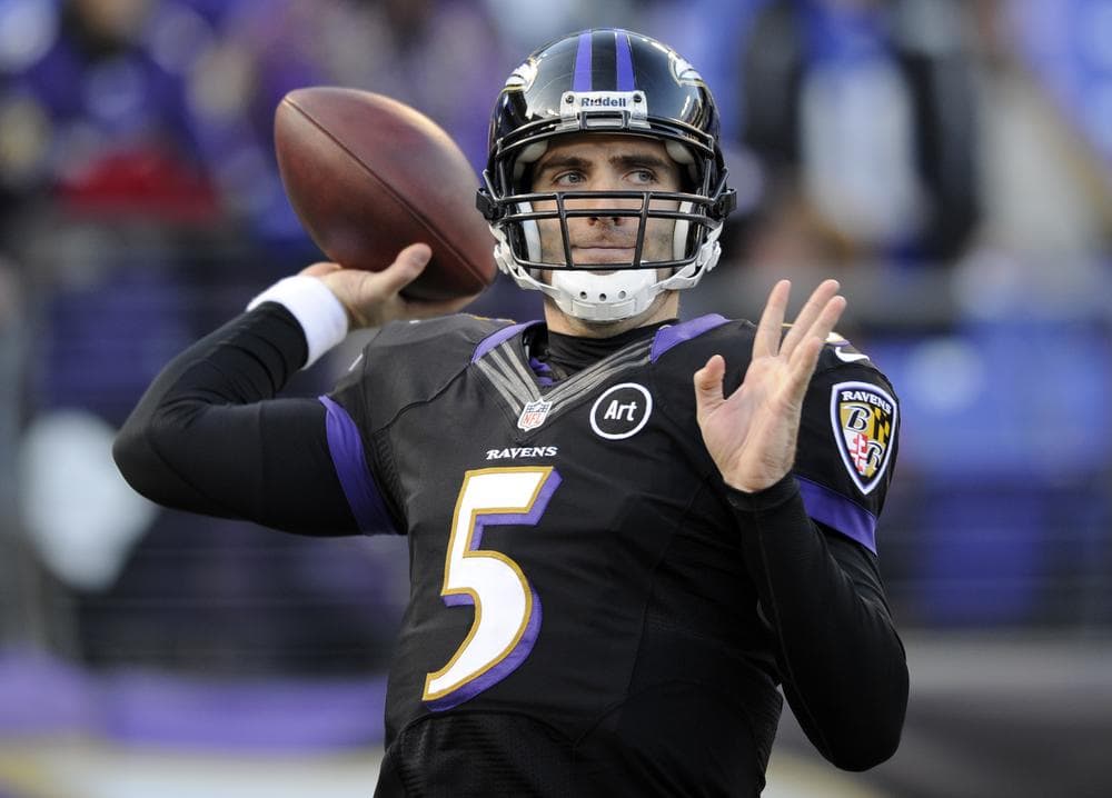 Baltimore quarterback Joe Flacco aced the Patriots’ defense in the second half of the AFC Championship last Sunday, but how did he do in high school calculus class? (Nick Wass/AP)