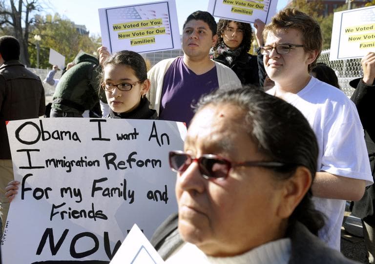 Diana Saravia, 10, of Beltsville, Md., left, demonstrates, along with members of immigration rights organizations, in front of the White House in November 2012, calling on President Barack Obama to fulfill his promise of passing comprehensive immigration reform. (Cliff Owen/AP)