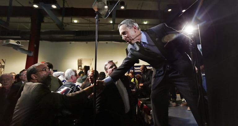 Rep. Stephen Lynch greets supporters after announcing his bid for the U.S. Senate seat vacated with the resignation of John Kerry at Ironworkers Local 7 in Boston Thursday night. (Charles Krupa/AP)