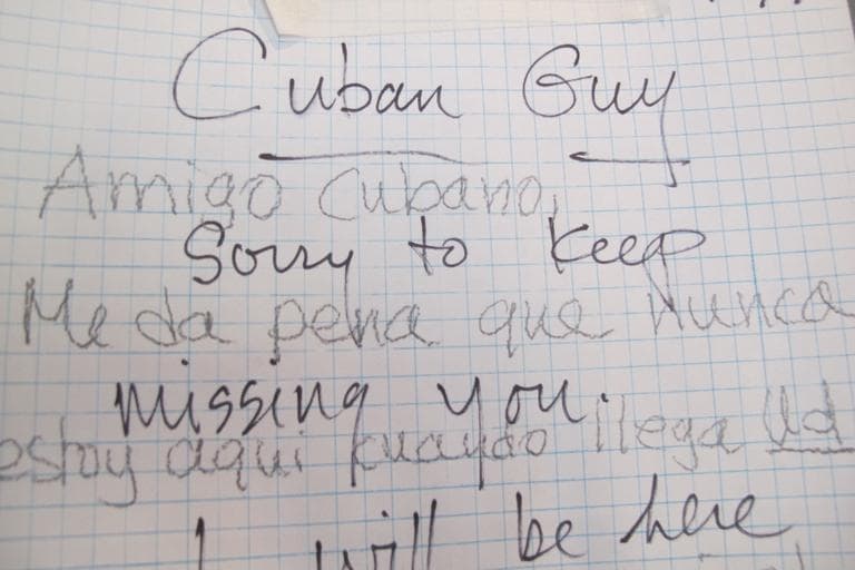 A handwritten exchange between  Rovenolt and a Cuban man who keeps dropping by the BCA to see him, but they keep missing each other. 