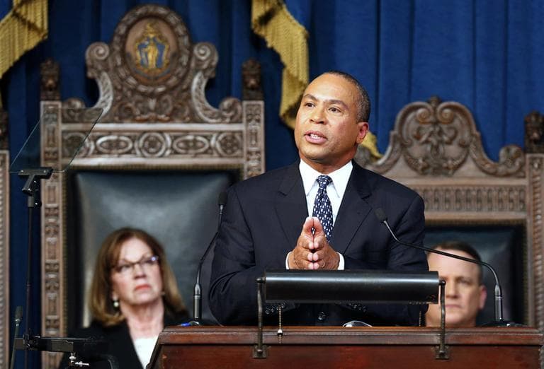 Massachusetts Gov. Deval Patrick delivers his State of the State address in the House Chambers at the Statehouse in Boston, Wednesday, Jan. 16, 2012. (AP Photo/Michael Dwyer)
