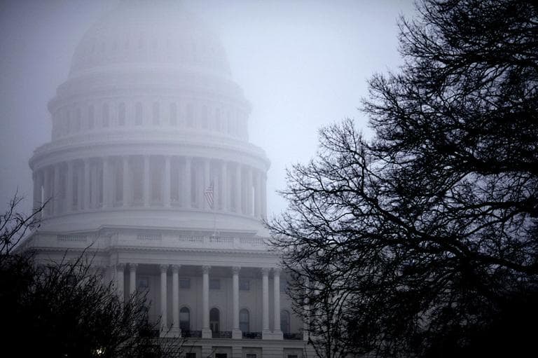 Fog obscures the Capitol dome on Capitol Hill in Washington. (AP)