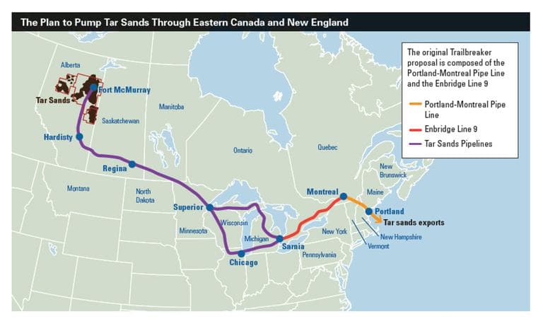 Map of proposed tar sands pipeline (National Resources Council of Maine)