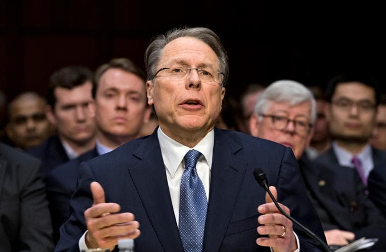 In this Jan. 30, 2013, file photo Wayne LaPierre, National Rifle Association CEO, testifies as supporters and opponents of stricter gun control measures face off at a Senate Judiciary Committee hearing on what lawmakers should do to curb gun violence. (J. Scott Applewhite/AP File)
