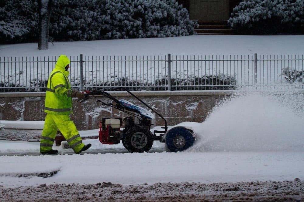 A snow blower in Cambridge. (Jesse Costa/WBUR)