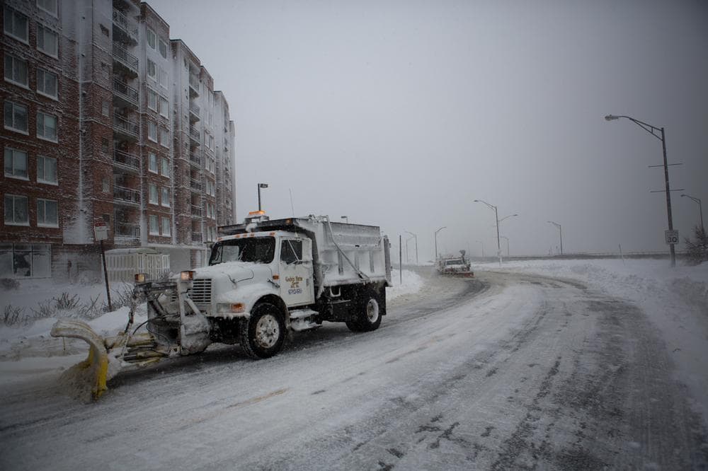 Snow plowing in Hull, Mass. (Jesse Costa/WBUR)