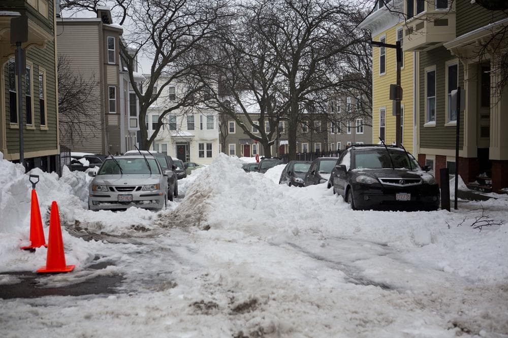 A view of Summer Street in Charlestown on Monday, looking from School Street (Jesse Costa/WBUR)