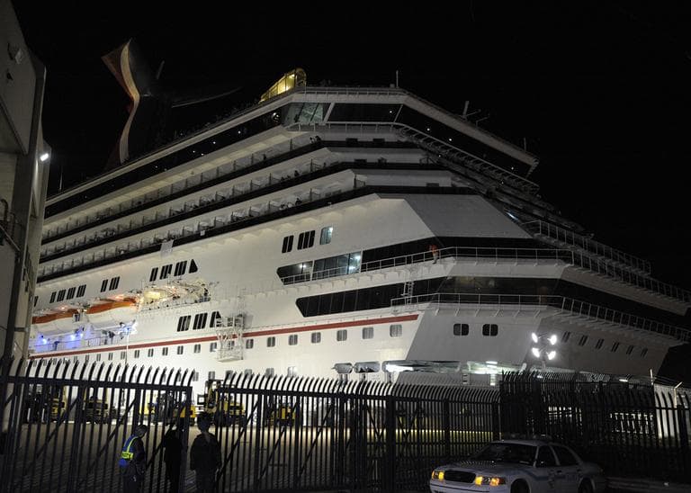 The Carnival Triumph docked in Mobile, Ala., Thursday, Feb. 14, 2013 after idling for nearly a week in the Gulf of Mexico following an engine room fire. (G.M. Andrews/AP)