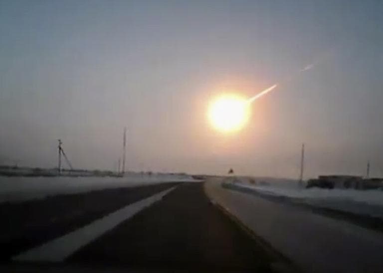 In this frame grab made from a dashboard camera video provided by Nasha Gazeta newspaper, a meteorite contrail is seen in Chelyabinsk region on Friday, Feb. 15, 2013. (Nasha Gazeta/AP)