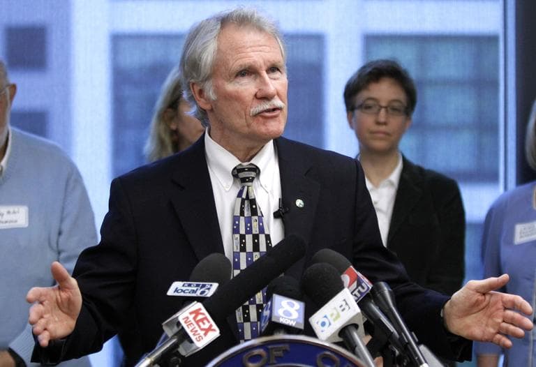 Oregon Gov. John Kitzhaber speaks during a press conference in Portland, Ore. on May 4, 2012, after securing key federal financial backing for the revamp of the Oregon Health Plan that was approved by the state Legislature earlier in the year. (Don Ryan/AP)