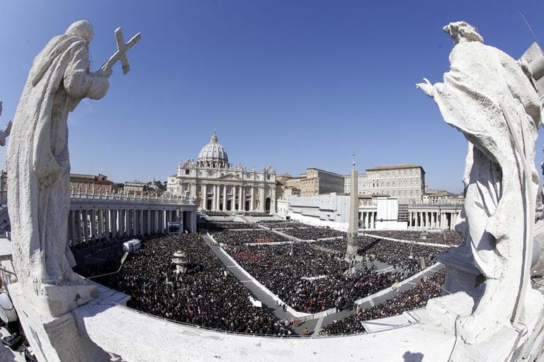 A view of the crowd in St. Peter's Square during Pope Benedict XVI's last general audience in St. Peter's Square, at the Vatican, Wednesday, Feb. 27, 2013. (Andrew Medichini/AP)
