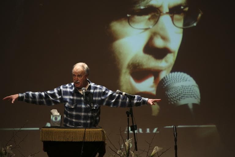 David Isenberg, founder of Freedom to Connect speaks during the memorial service for Aaron Swartz, Saturday, Jan. 19, 2013 in New York. Friends and supporters of Aaron Swartz paid tribute Saturday to the free-information activist and online prodigy, who killed himself last week as he faced trial on hacking charges. (AP Photo/Mary Altaffer)