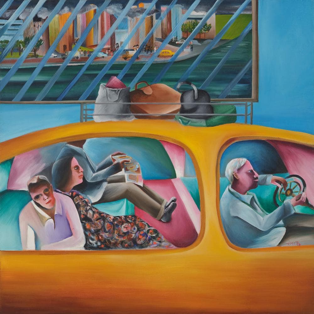 Bhupen Khakhar, &quot;First Day in New York,&quot; 1983, oil on canvas. (Courtesy of the Peabody Essex Museum)