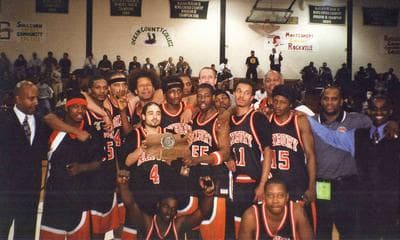 The Roxbury Community College team celebrating their Division III National Championship in 2001. (Courtesy Photo)