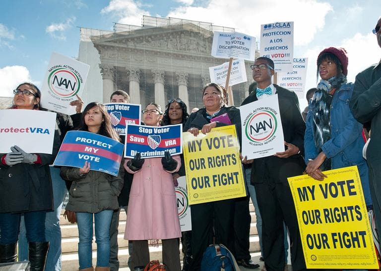 A rally in front of the Supreme Court in Washington DC, where justices are hearing cases on the Voting Rights Act. (David Sachs/SEIU)