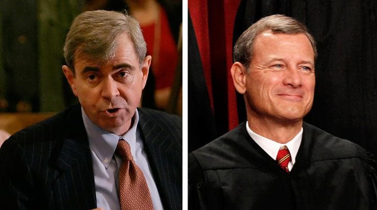Massachusetts Secretary of State William Galvin, left, is pictured in 2007. Chief Justice John Roberts, right, is seen during a group portrait at the Supreme Court Building in 2010. (AP)