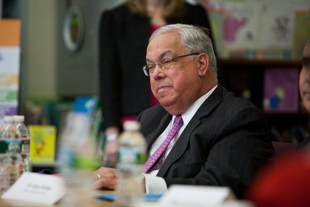 Boston Mayor Thomas Menino at the Oliver Wendell Holmes School in Dorchester in 2012. (Office of Governor Patrick/Flickr)