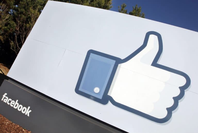 The Facebook &quot;like&quot; icon is displayed outside of Facebook's headquarters in Menlo Park, Calif., Jan. 12, 2012. (Paul Sakuma/AP)