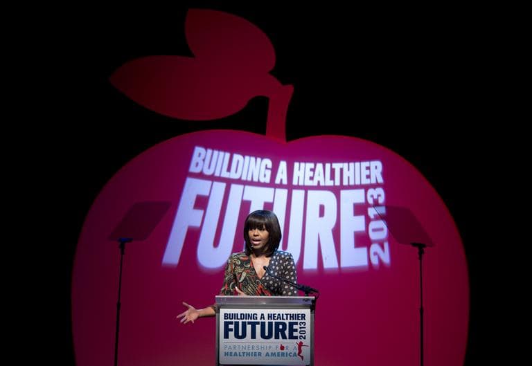 First lady Michelle Obama speaks at the Partnership for a Healthier America's second Building a Healthier Future Summit on childhood obesity, Friday, March 8, 2013. (Carolyn Kaster/AP)