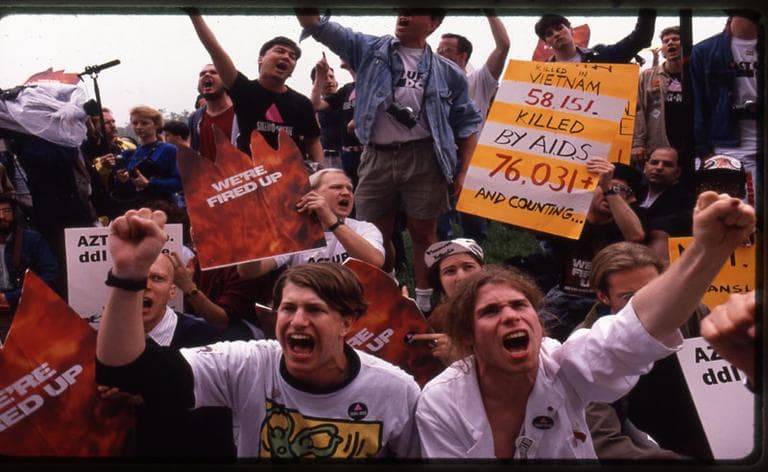 An image from an ACT UP (Aids Coalition to Unleash Power) protest, featured in &quot;How to Survive a Plague.&quot; (Donna Binder)