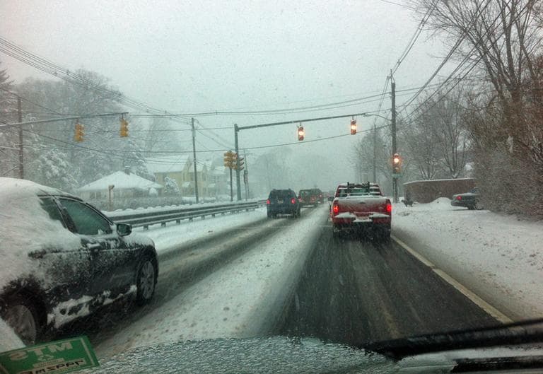 The morning commute on Route 9 on Friday. (Thomas Melville/WBUR)