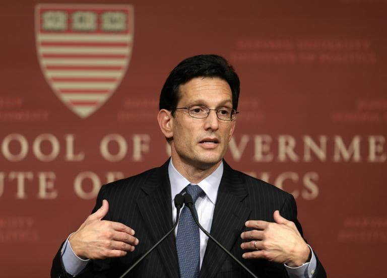 House majority leader Eric Cantor, of Va., speaks at the John F. Kennedy School of Government at Harvard University, in Cambridge, Mass., Monday, March 11, 2013. (Steven Senne/AP)