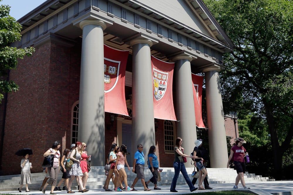 People are led on a tour of Harvard University on Aug. 30, 2012. (Elise Amendola/AP)