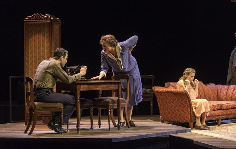 From left, Zachary Quinto as Tom, Cherry Jones as Amanda and Celia Keenan-Bolger as Laura, are pictured in a scene from the A.R.T's &quot;The Glass Menagerie.&quot; (Michael J. Lutch)
