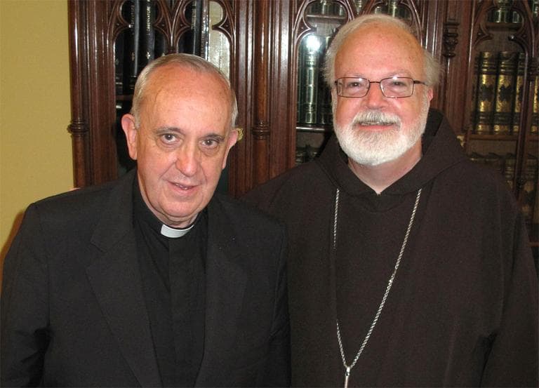 Boston Cardinal Sean O’Malley, right, meets with Cardinal Jorge Bergoglio (now Pope Francis) at his residence in Buenos Aires, Argentina, in December 2010. (Courtesy CardinalSeansBlog.org)