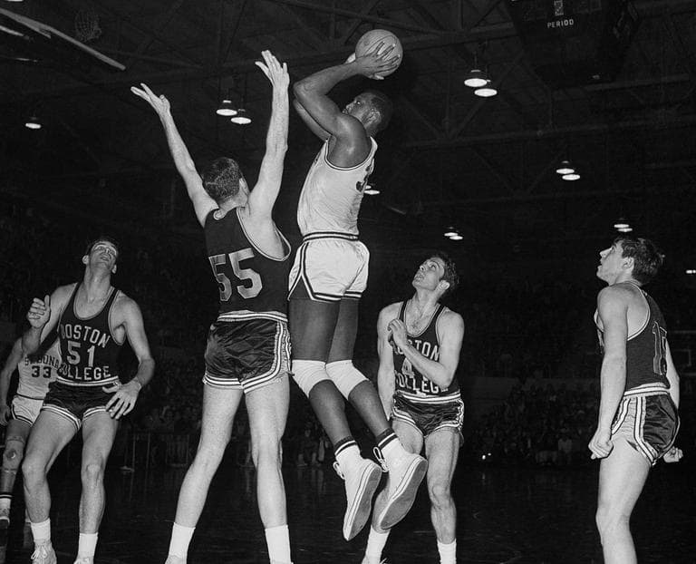 Bob Lanier (31), St. Bonaventure center goes up for basket and two points in NCAA regional basketball game against Boston College on March 9, 1968 in Kingston. (AP)